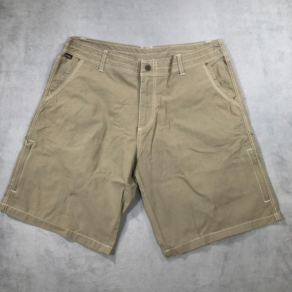 Kuhl Shorts Men's 40 Beige Canvas Cargo Outdoors Hiking Utility Cotton Nylon
